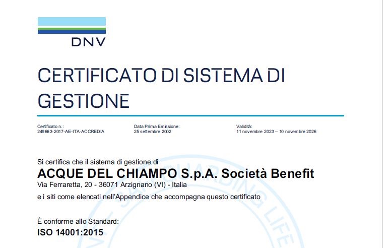 Acque del Chiampo | CERTIFICAZIONI