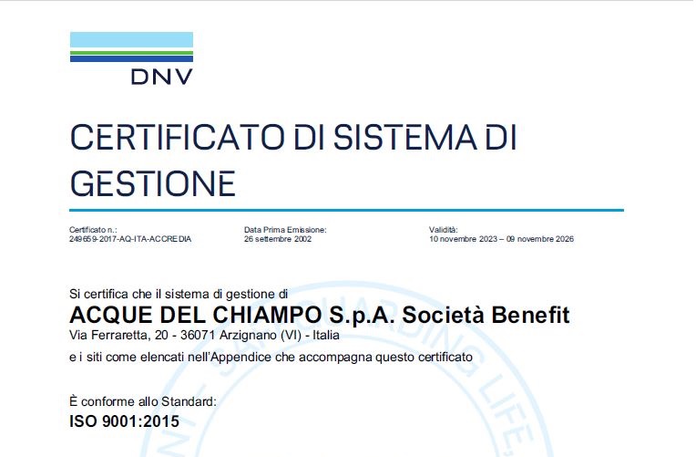 Acque del Chiampo | CERTIFICAZIONI